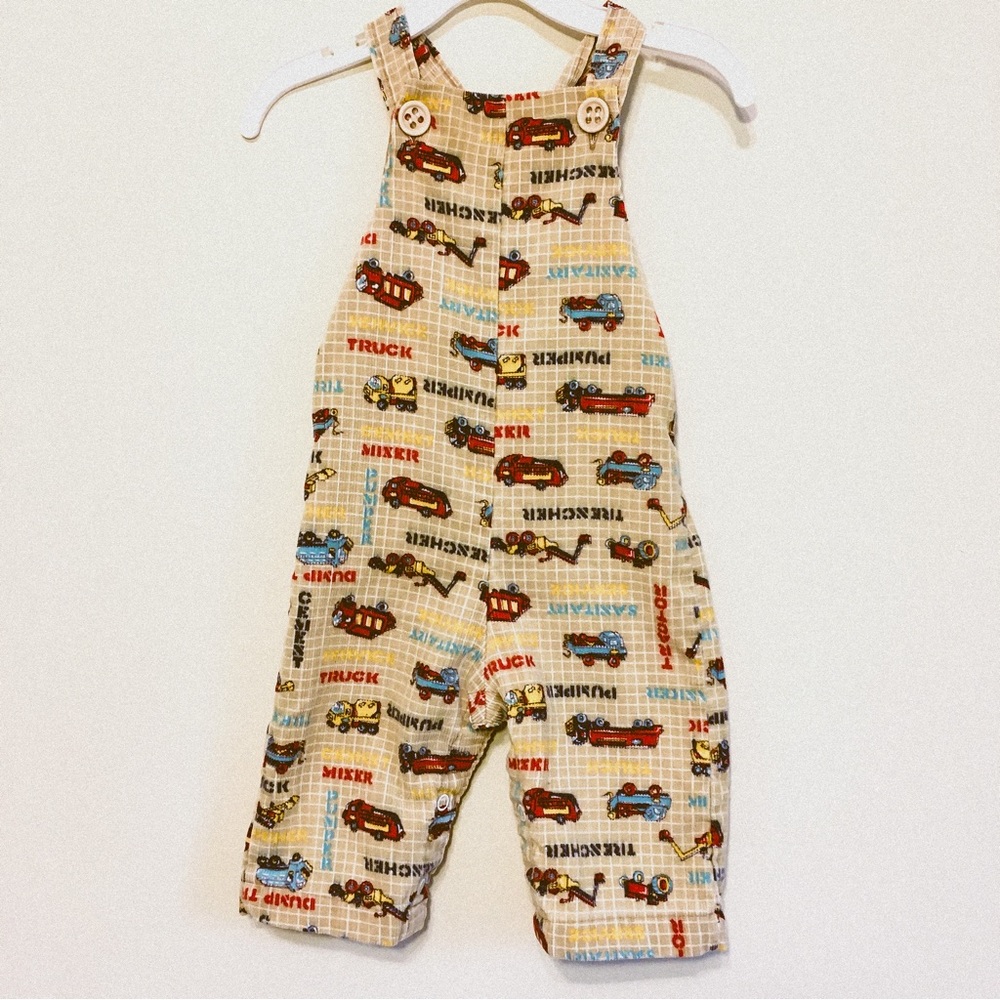 Vintage Overalls Corduroy Tan Brown with Trucks Size 9M